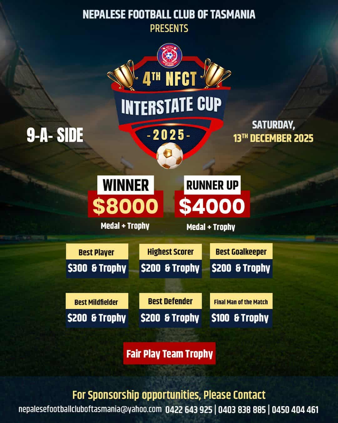 अस्ट्रेलियाको होवर्टमा ठूलो पुरस्कार राशीको फुटबल प्रतियोगिता हुने